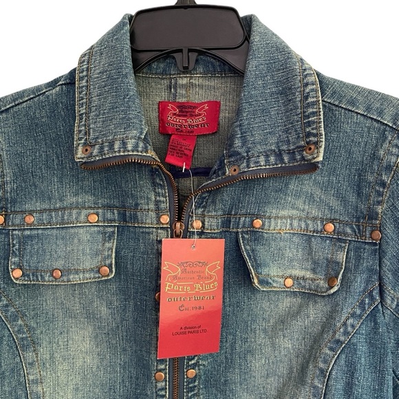 PARIS BLUES Denim Stone Wash Cropped Jacket Riveted Zippered Size 1X NWT - Picture 4 of 15